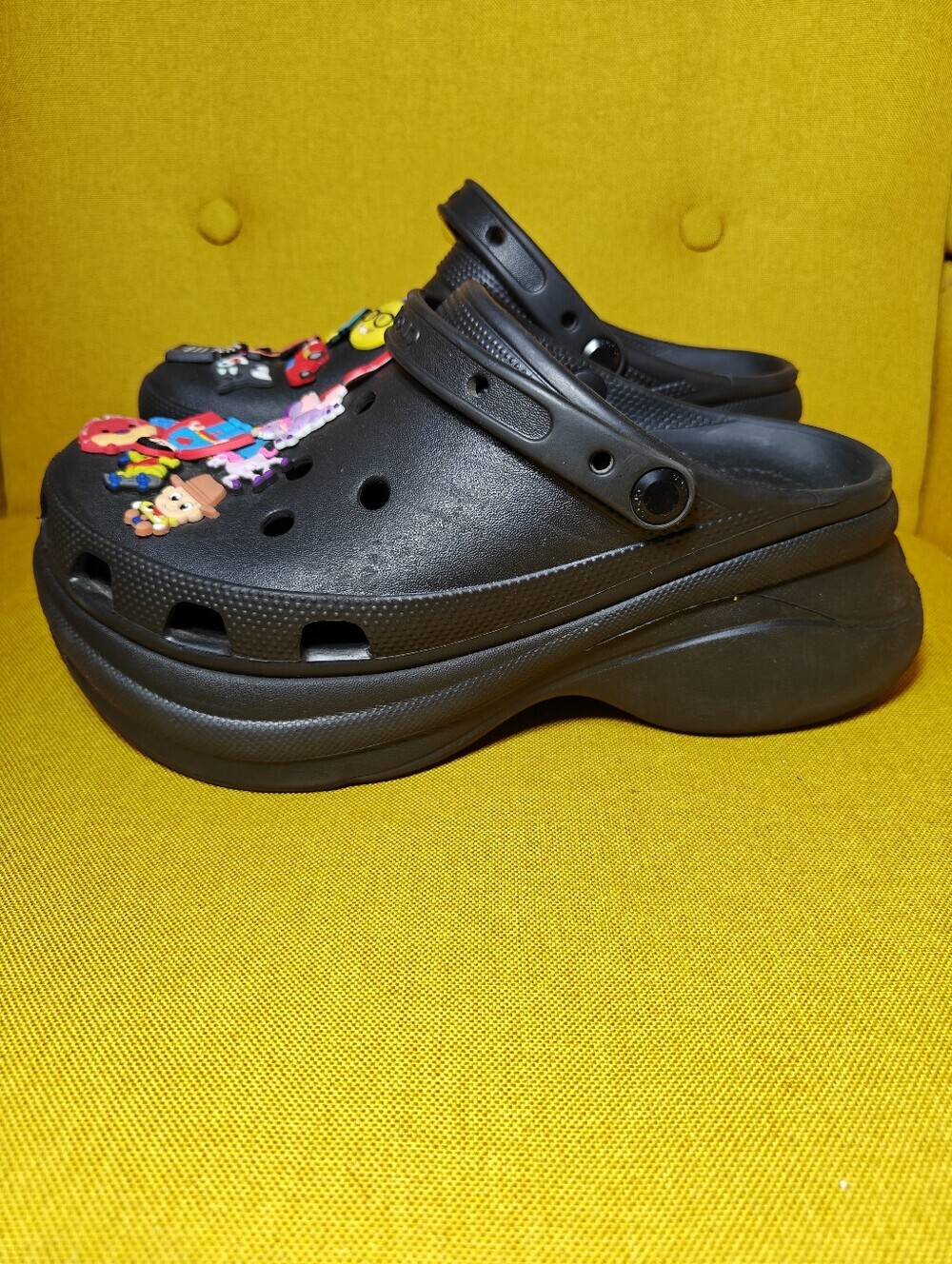 CROCS Classic Bae Clog Platform Shoes Black Jibbitz  Chunky Sandals Womens 11